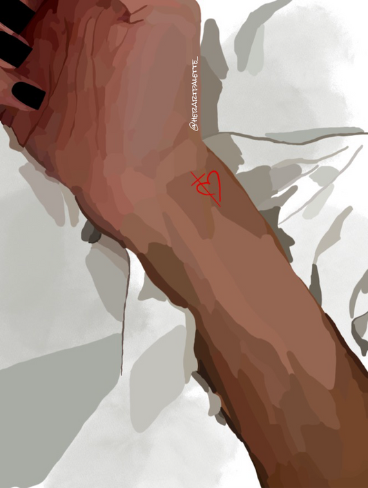 Close-up of a tattoo on a person's arm with a minimal background